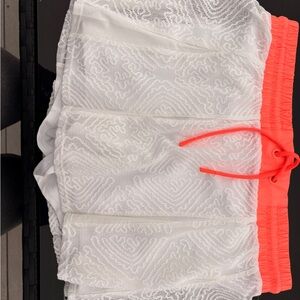 White Lace Mini Skirt with Coral Waistband